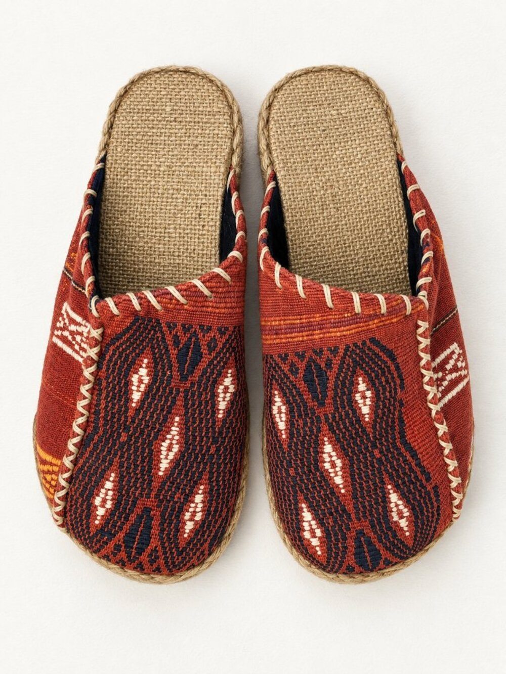 Boho Kilim Woven Mule Clogs Rust Red Espadrille Slides Artisan - Approx size 11